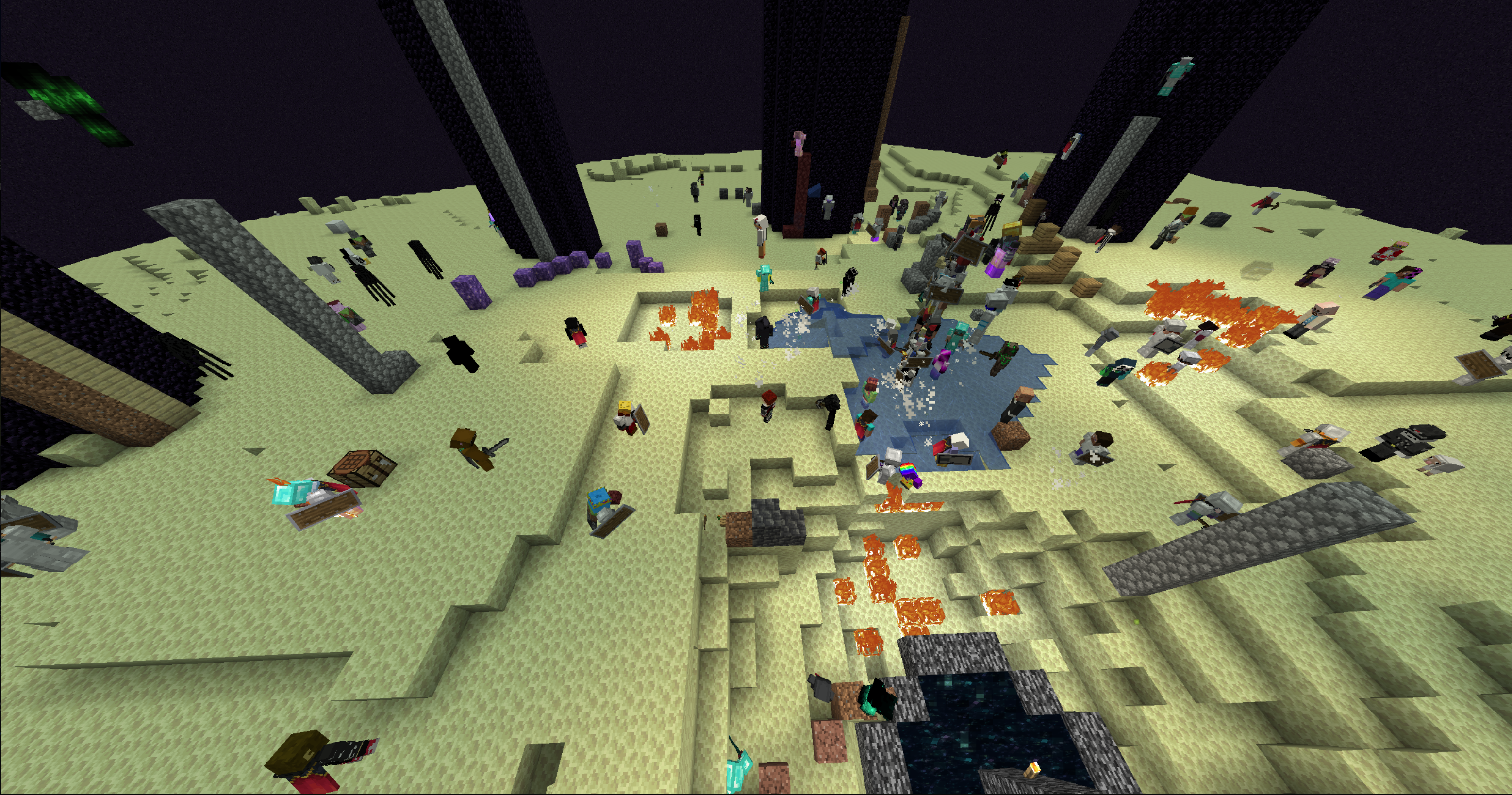 Hundreds of players fighting on the End islands.